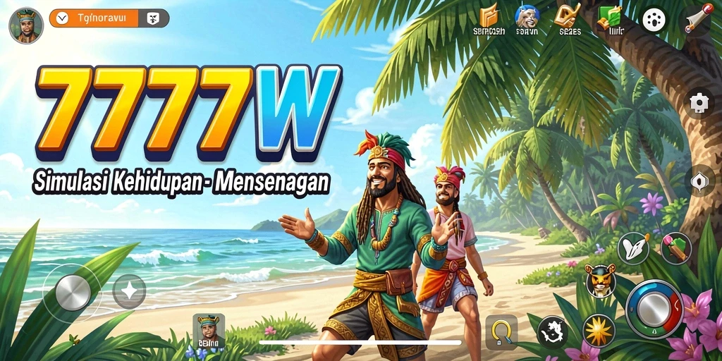 Tampilan gameplay 7777W dengan karakter dan lingkungan yang interaktif.