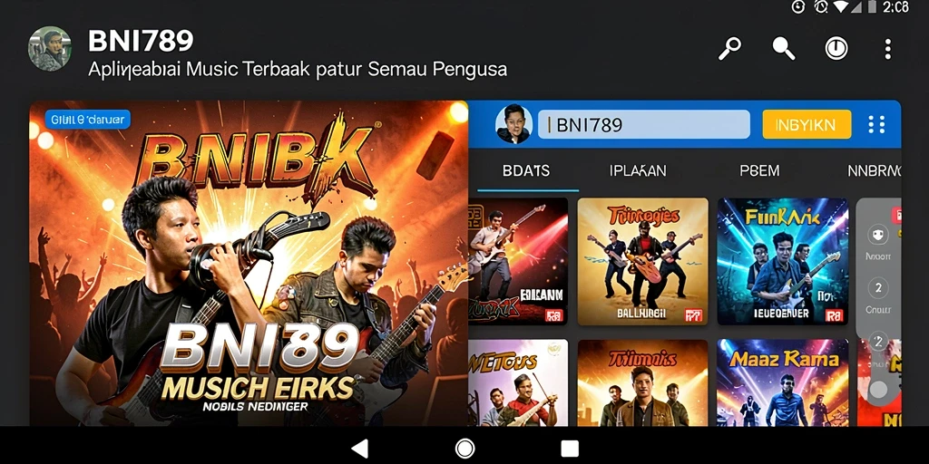 Screenshot BNI789 menampilkan antarmuka aplikasi musik yang menarik.