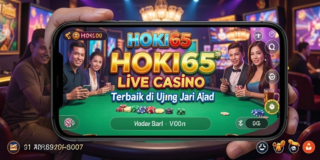 Screenshot permainan HOKI65 menampilkan dealer langsung dalam aksi kasino.