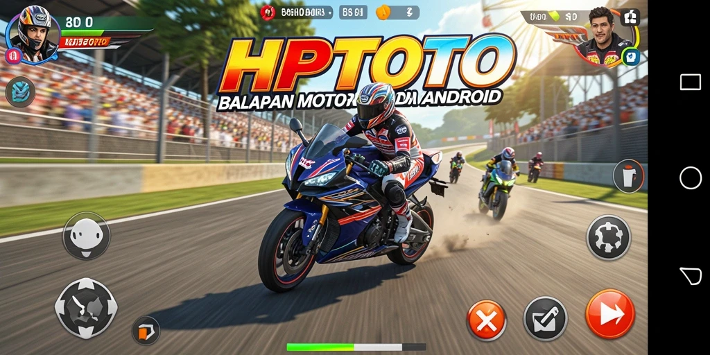 Tangkapan layar gameplay HPTOTO menampilkan aksi balapan motor yang seru.