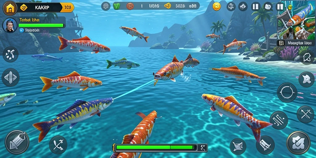 Screenshot menunjukkan gameplay Tembak Ikan yang seru.