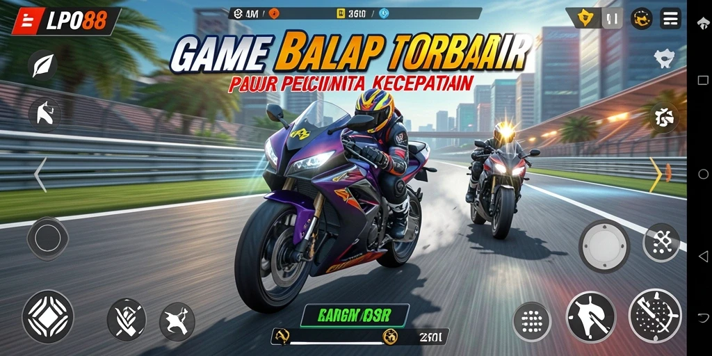 Tampilan gameplay balap motor yang penuh aksi dan cepat.