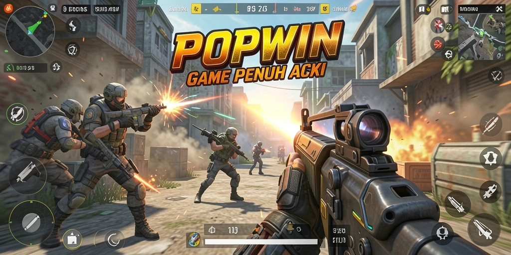 Screenshot POPWIN menunjukkan aksi seru dalam game FPS.