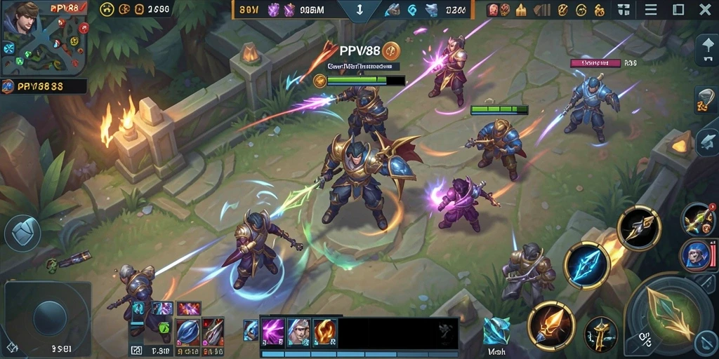Tampilan mendebarkan dari gameplay seru PPV88 di arena MOBA.