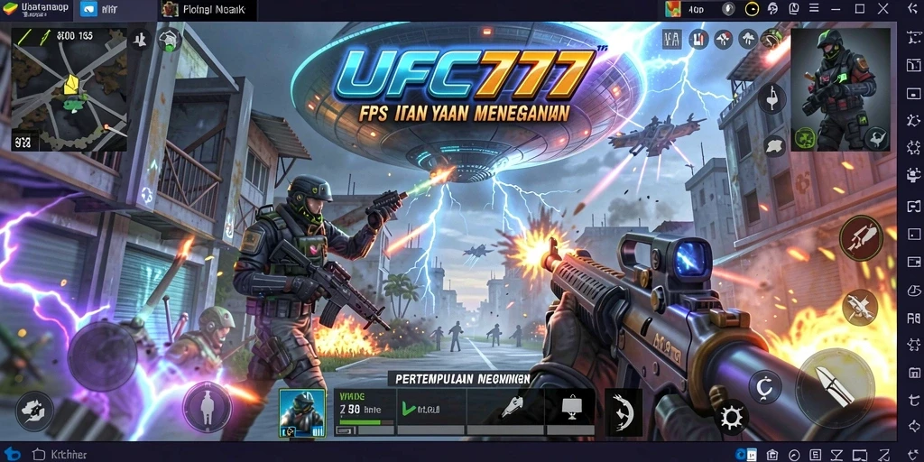 Screenshot UFO777 menampilkan aksi intens dalam pertempuran FPS.